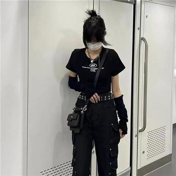 Gothic Star Rivet PU Leather Belt Double Buckle Y2K Studded Jeans Belt - Picture 6 of 7